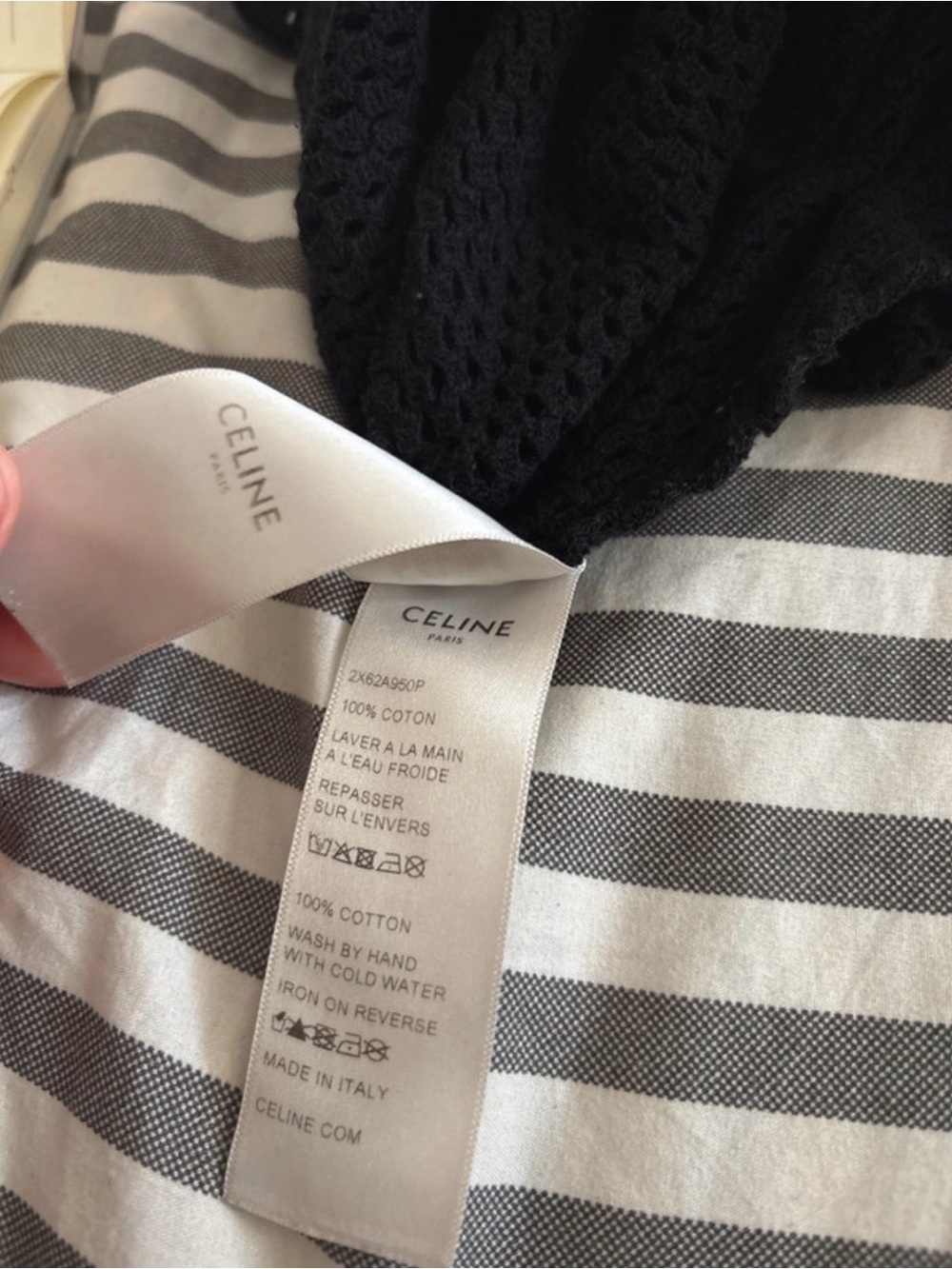 Celine Black Mesh Logo Tee with White Lettering - Picture 6 of 6